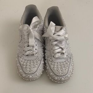 Custom-Embellished Pearl Bridal Sneakers Air Force Ones